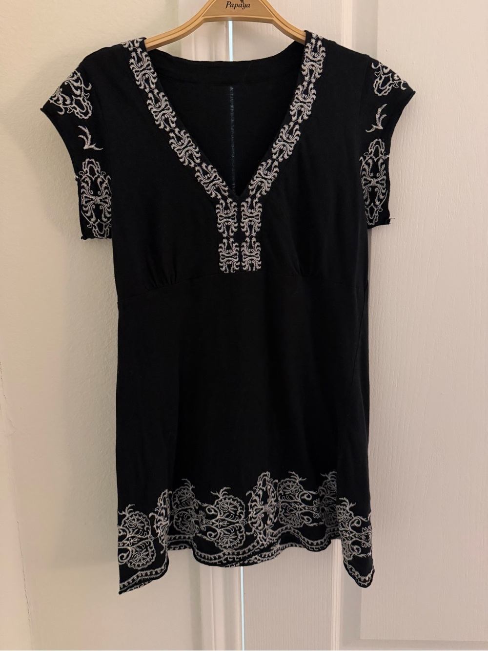 BCBGMaxAzria Black Tunic with White Embroidered Trim